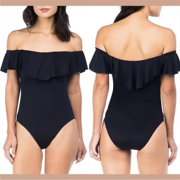 Trina Turk Black Gypsy Solids Off The Shoulder‎ Swimsuit One Piece - Picture 1 of 13
